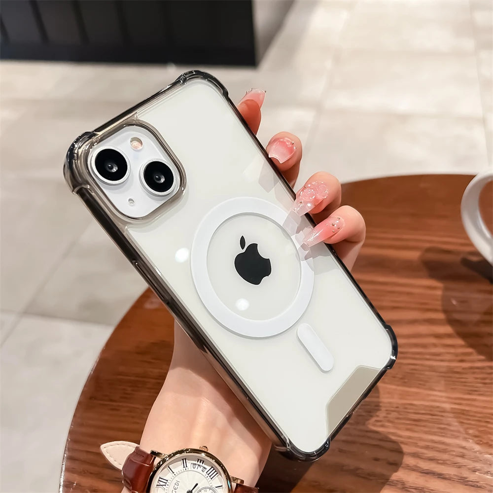 Luxury Clear Shockproof For Magsafe Magnetic Wireless Charging Case For iPhone- 17,16,15,11,12,13,14 ProMax Candy Acrylic Cover.