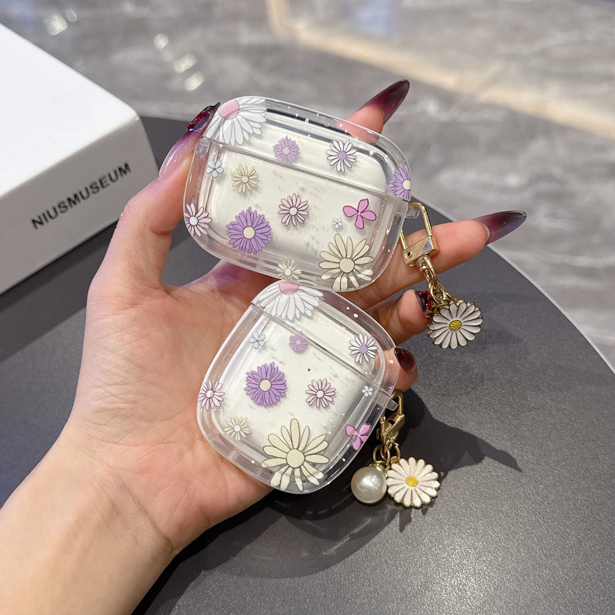 Glamorous Floral Pattern Wireless Bluetooth Case For AirPods1/2 AirPods 3/4 Pro And Pro2 TPU Headphone Covers With Keychain
