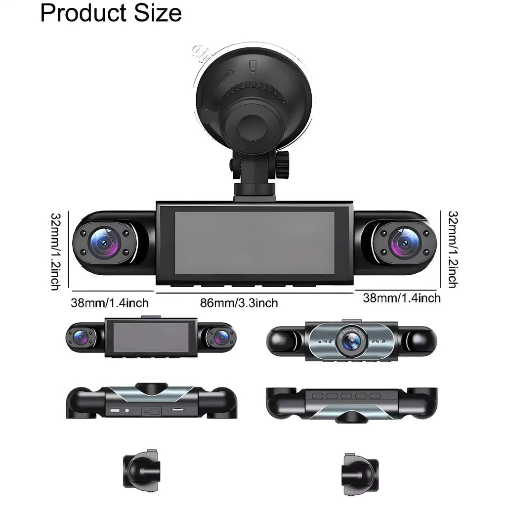 Dash Cam 4 Channel Battery Powered Dash Cam \ 1080P Monitor with | 32G Card Rear Reversing Image for Left Right Front Blind Spot.