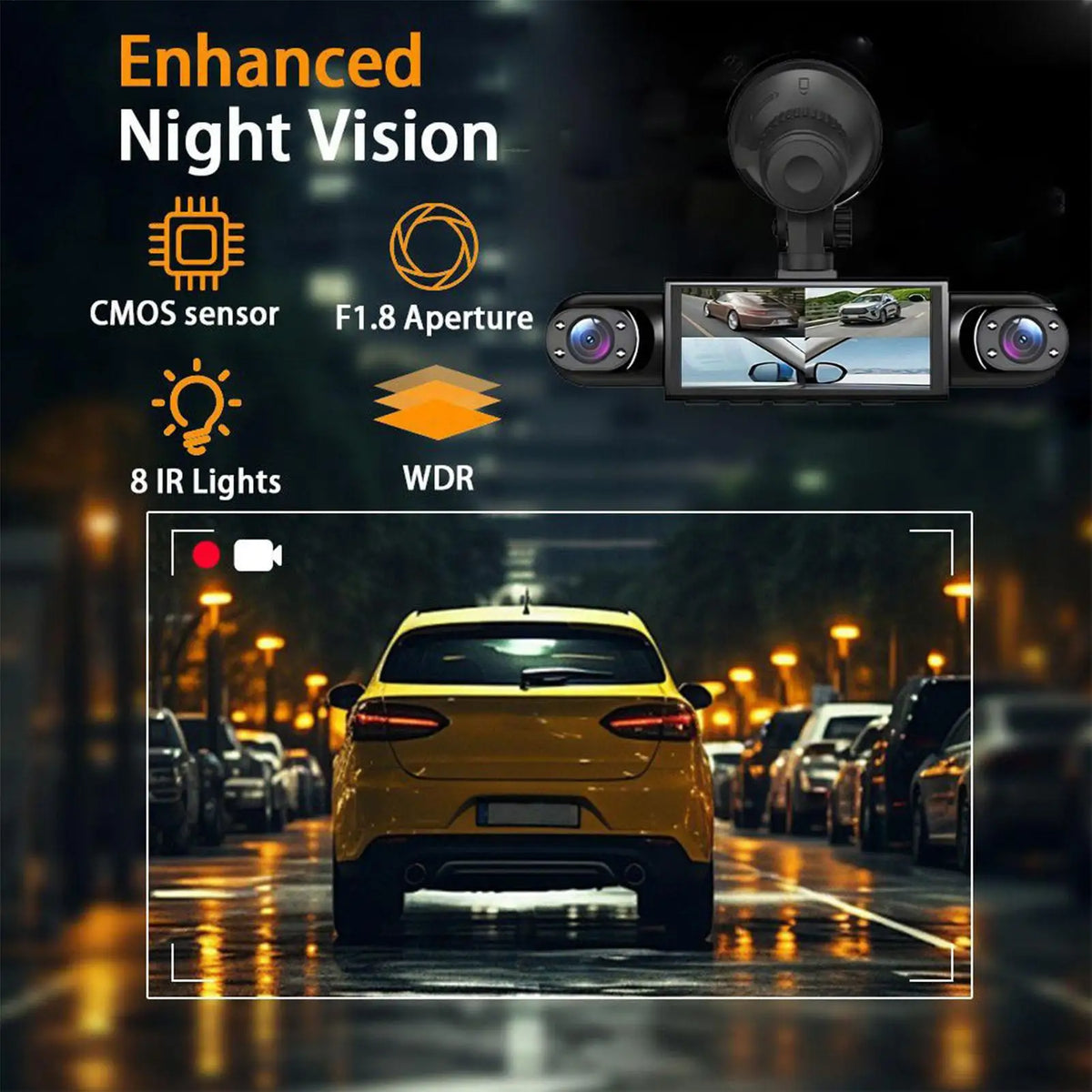 Dash Cam 4 Channel Battery Powered Dash Cam \ 1080P Monitor with | 32G Card Rear Reversing Image for Left Right Front Blind Spot.