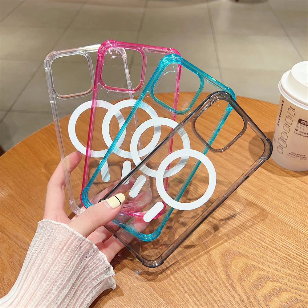 Luxury Clear Shockproof For Magsafe Magnetic Wireless Charging Case For iPhone- 17,16,15,11,12,13,14 ProMax Candy Acrylic Cover.