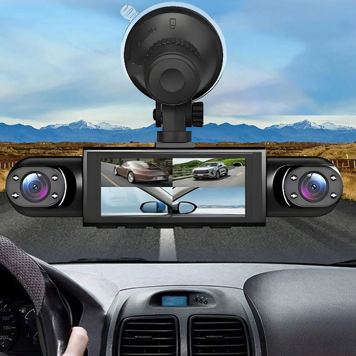Dash Cam 4 Channel Battery Powered Dash Cam \ 1080P Monitor with | 32G Card Rear Reversing Image for Left Right Front Blind Spot.