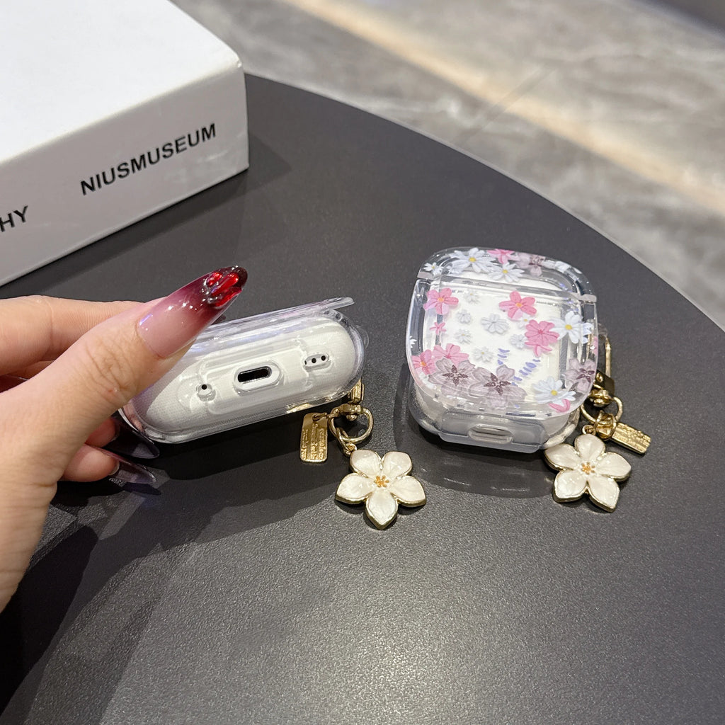Glamorous Floral Pattern Wireless Bluetooth Case For AirPods1/2 AirPods 3/4 Pro And Pro2 TPU Headphone Covers With Keychain