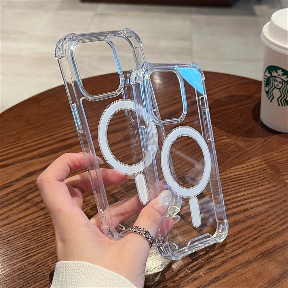 Luxury Clear Shockproof For Magsafe Magnetic Wireless Charging Case For iPhone- 17,16,15,11,12,13,14 ProMax Candy Acrylic Cover.
