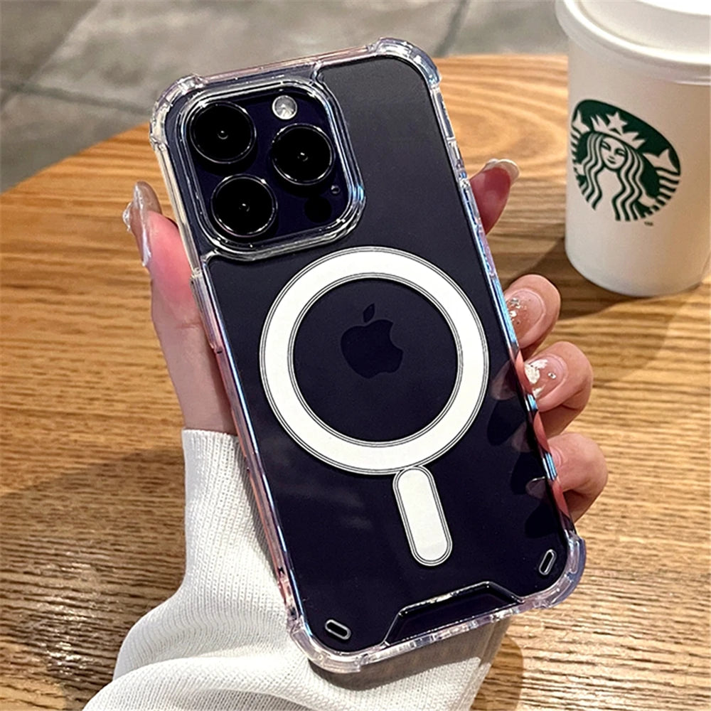 Luxury Clear Shockproof For Magsafe Magnetic Wireless Charging Case For iPhone- 17,16,15,11,12,13,14 ProMax Candy Acrylic Cover.