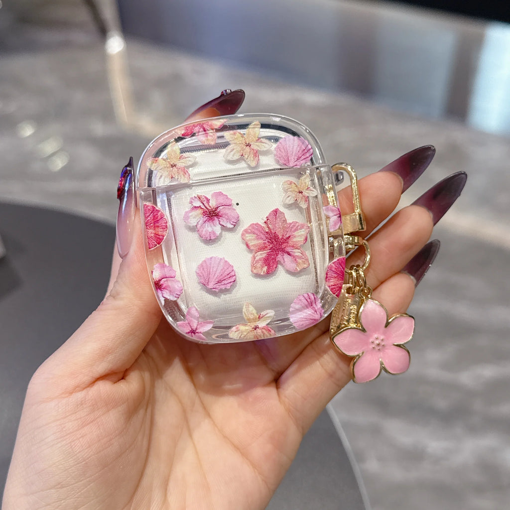Glamorous Floral Pattern Wireless Bluetooth Case For AirPods1/2 AirPods 3/4 Pro And Pro2 TPU Headphone Covers With Keychain