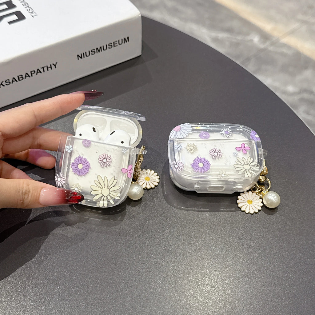 Glamorous Floral Pattern Wireless Bluetooth Case For AirPods1/2 AirPods 3/4 Pro And Pro2 TPU Headphone Covers With Keychain