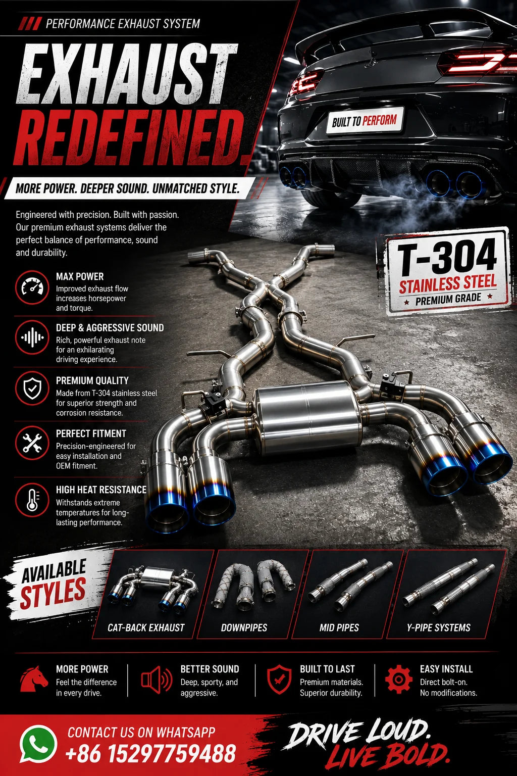 ACE Stainless Steel Exhaust Performance for Lexus IS250/ IS300 / IS350 F Sport V6 Valved Muffler Catback Exhaust Systems with Tips.