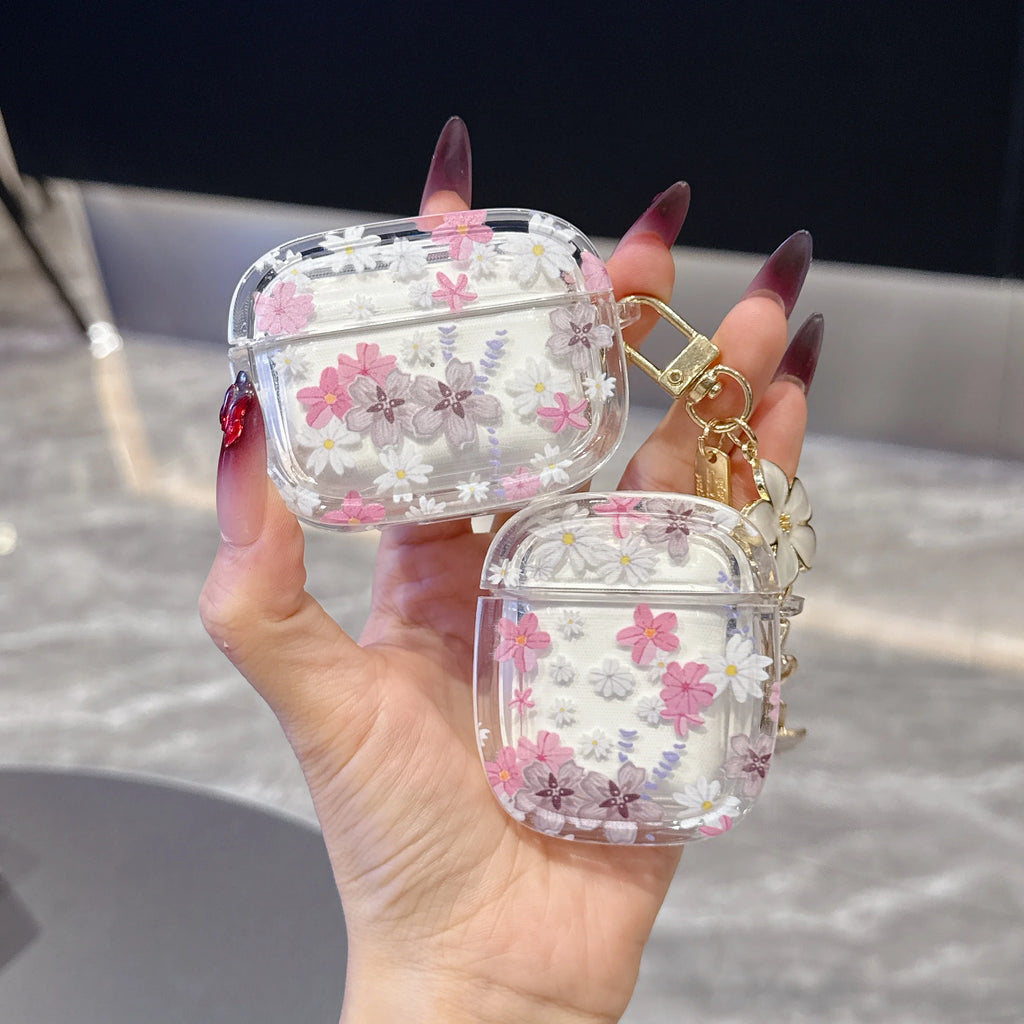 Glamorous Floral Pattern Wireless Bluetooth Case For AirPods1/2 AirPods 3/4 Pro And Pro2 TPU Headphone Covers With Keychain