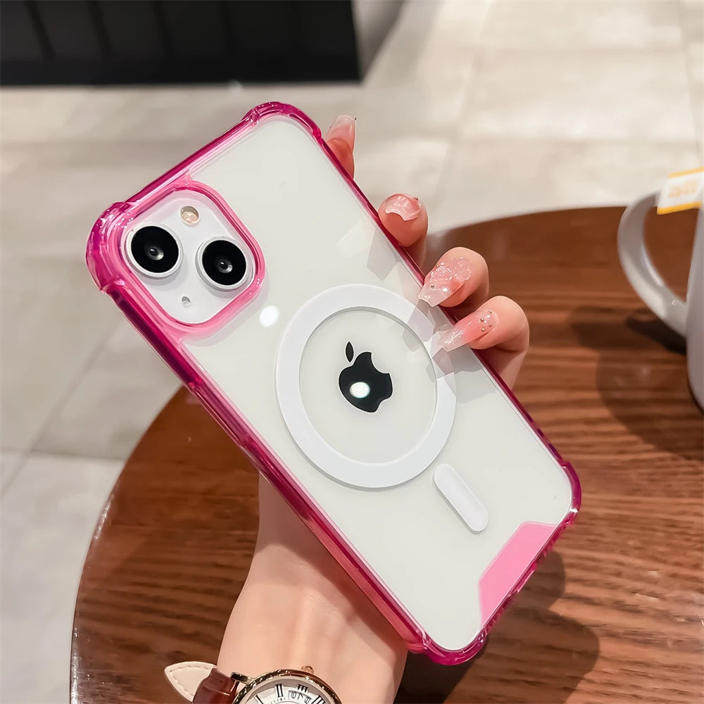 Luxury Clear Shockproof For Magsafe Magnetic Wireless Charging Case For iPhone- 17,16,15,11,12,13,14 ProMax Candy Acrylic Cover.