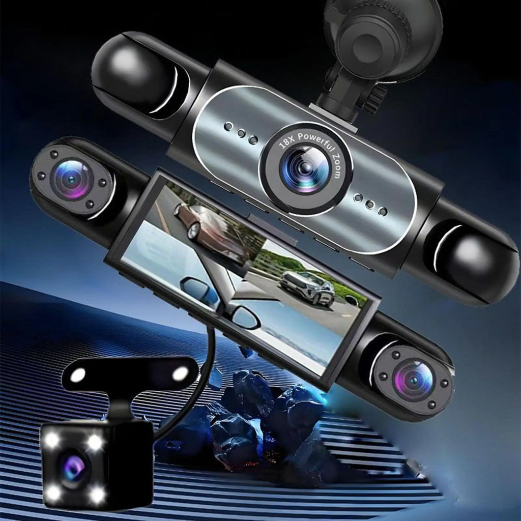 Dash Cam 4 Channel Battery Powered Dash Cam \ 1080P Monitor with | 32G Card Rear Reversing Image for Left Right Front Blind Spot.