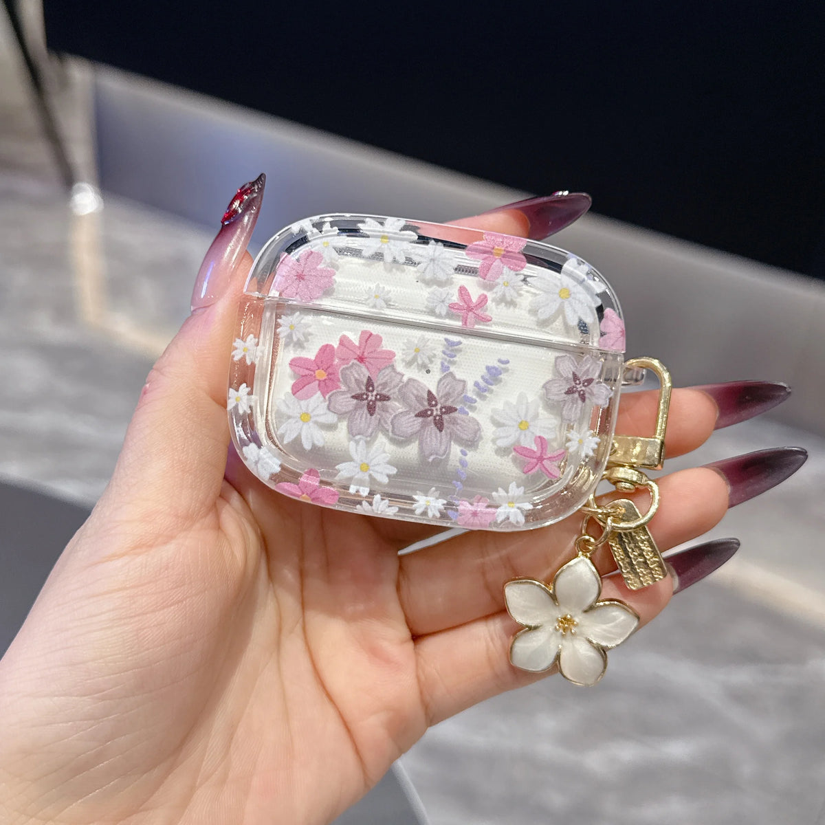 Glamorous Floral Pattern Wireless Bluetooth Case For AirPods1/2 AirPods 3/4 Pro And Pro2 TPU Headphone Covers With Keychain