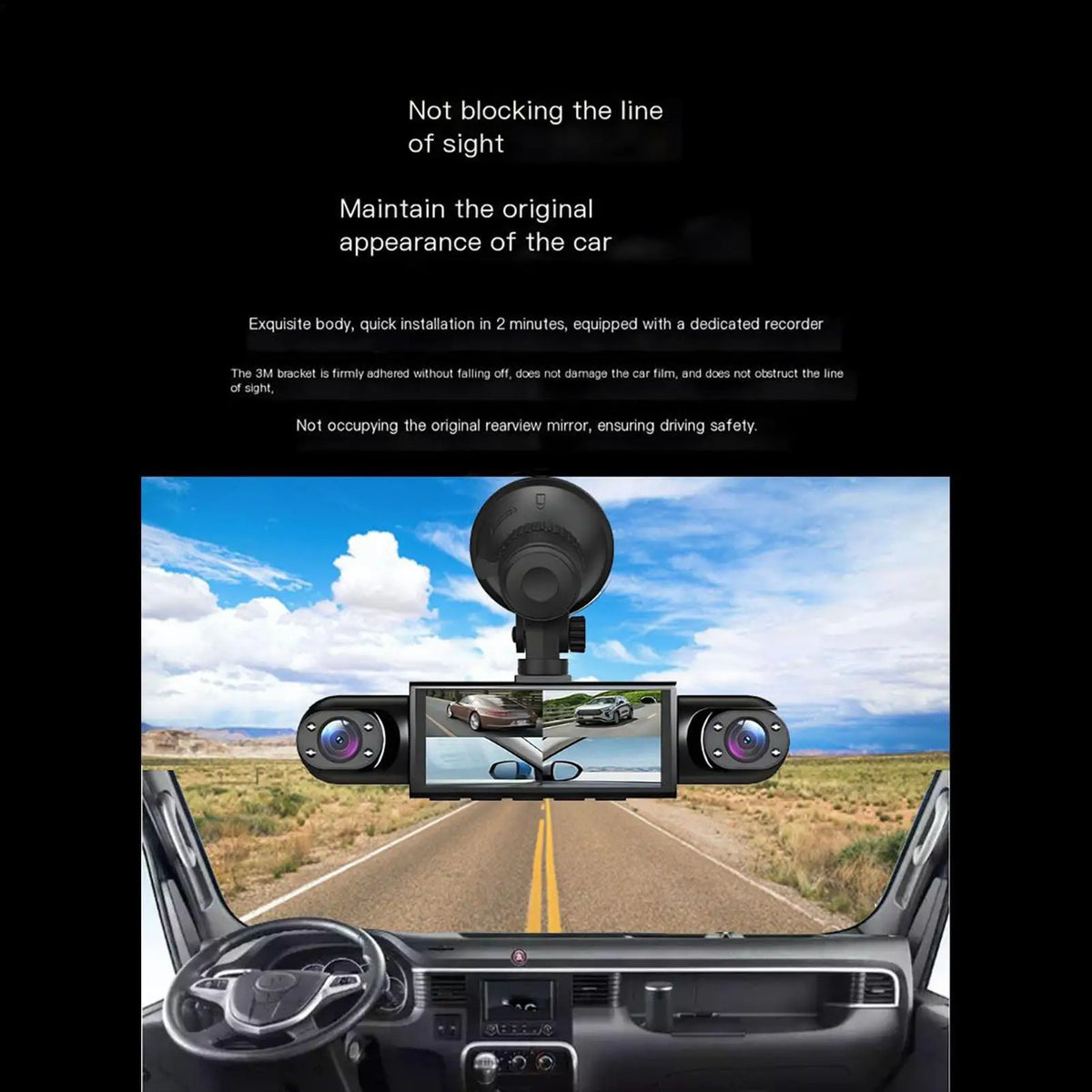 Dash Cam 4 Channel Battery Powered Dash Cam \ 1080P Monitor with | 32G Card Rear Reversing Image for Left Right Front Blind Spot.