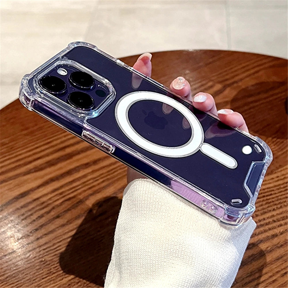 Luxury Clear Shockproof For Magsafe Magnetic Wireless Charging Case For iPhone- 17,16,15,11,12,13,14 ProMax Candy Acrylic Cover.