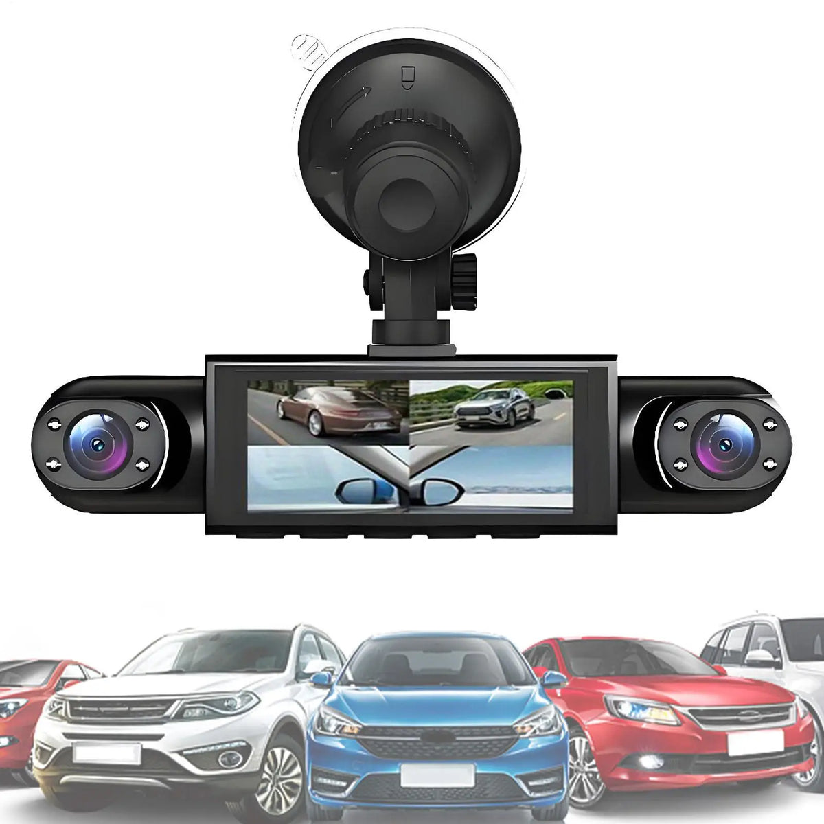 Dash Cam 4 Channel Battery Powered Dash Cam \ 1080P Monitor with | 32G Card Rear Reversing Image for Left Right Front Blind Spot.