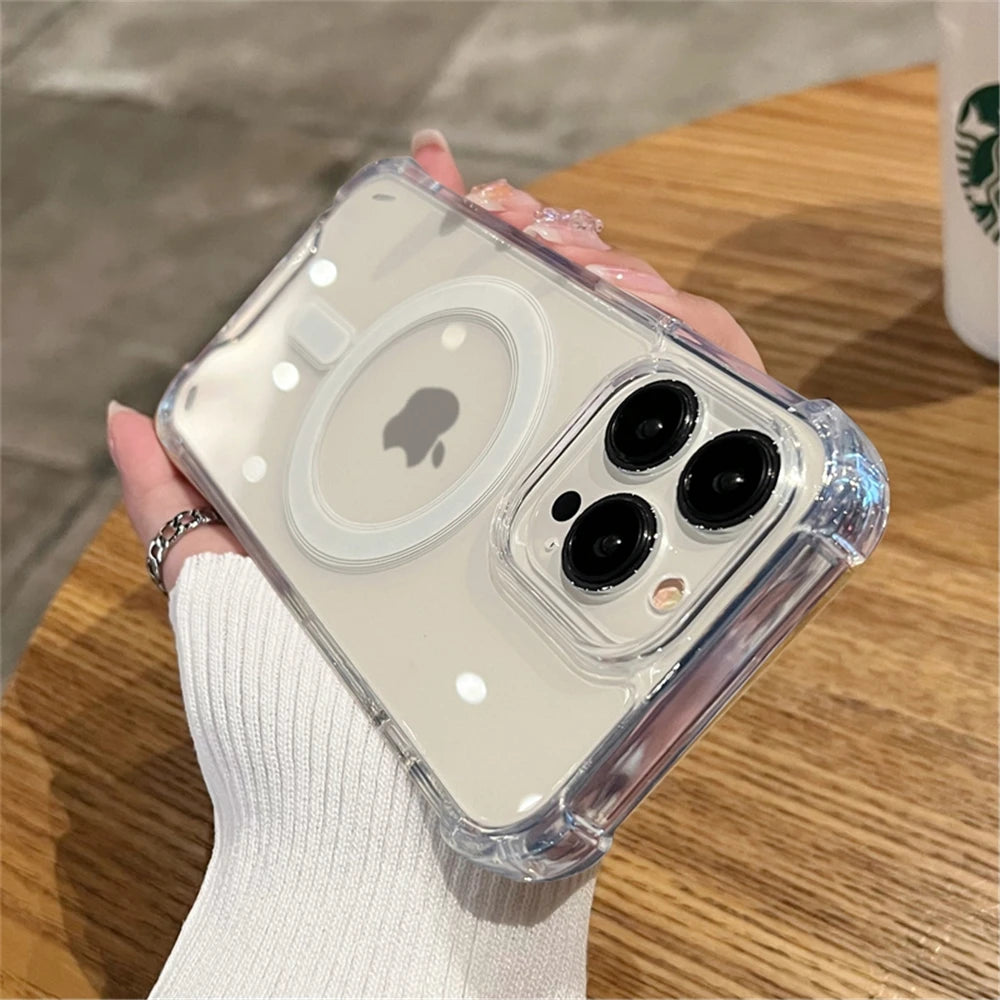 Luxury Clear Shockproof For Magsafe Magnetic Wireless Charging Case For iPhone- 17,16,15,11,12,13,14 ProMax Candy Acrylic Cover.
