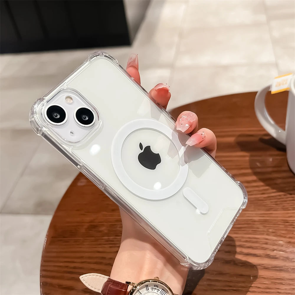 Luxury Clear Shockproof For Magsafe Magnetic Wireless Charging Case For iPhone- 17,16,15,11,12,13,14 ProMax Candy Acrylic Cover.
