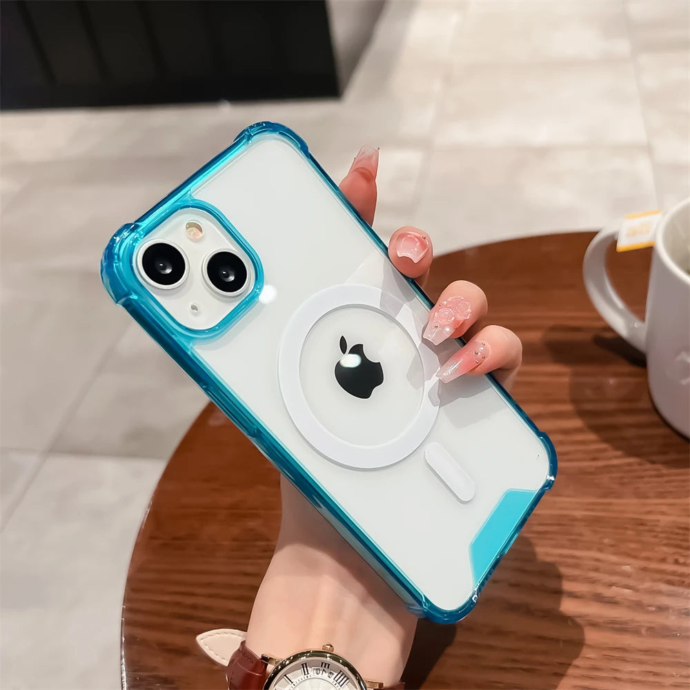 Luxury Clear Shockproof For Magsafe Magnetic Wireless Charging Case For iPhone- 17,16,15,11,12,13,14 ProMax Candy Acrylic Cover.