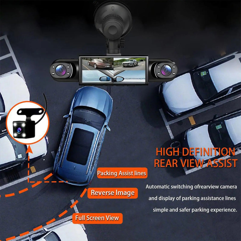 Dash Cam 4 Channel Battery Powered Dash Cam \ 1080P Monitor with | 32G Card Rear Reversing Image for Left Right Front Blind Spot.