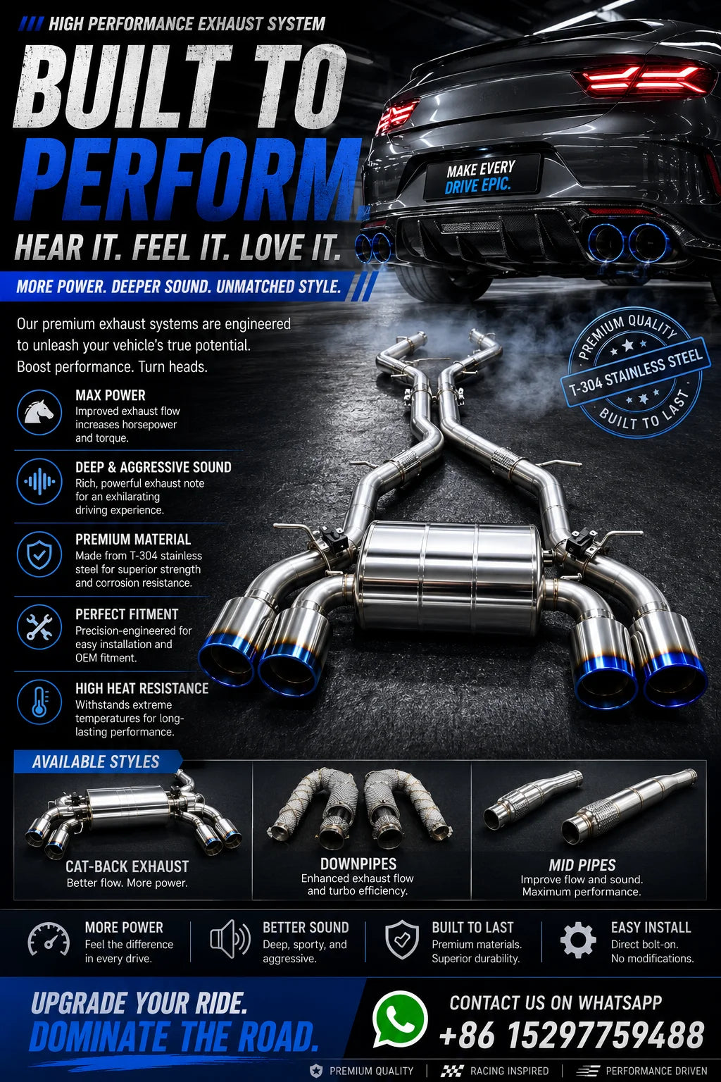 ACE Stainless Steel Exhaust Performance for Lexus IS250/ IS300 / IS350 F Sport V6 Valved Muffler Catback Exhaust Systems with Tips.