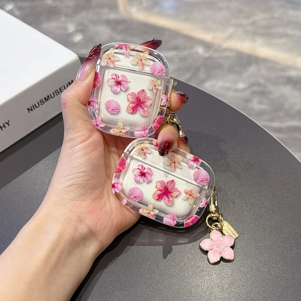 Glamorous Floral Pattern Wireless Bluetooth Case For AirPods1/2 AirPods 3/4 Pro And Pro2 TPU Headphone Covers With Keychain